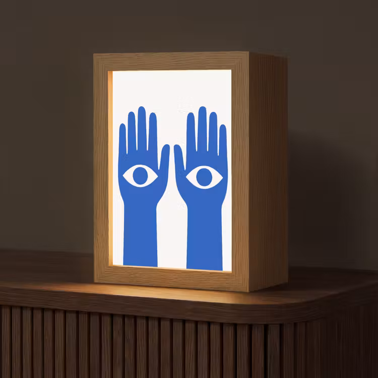 Handen - Twee - Ogen - Blauw Light Box met kabel (Tafellamp) klein -z3d_website