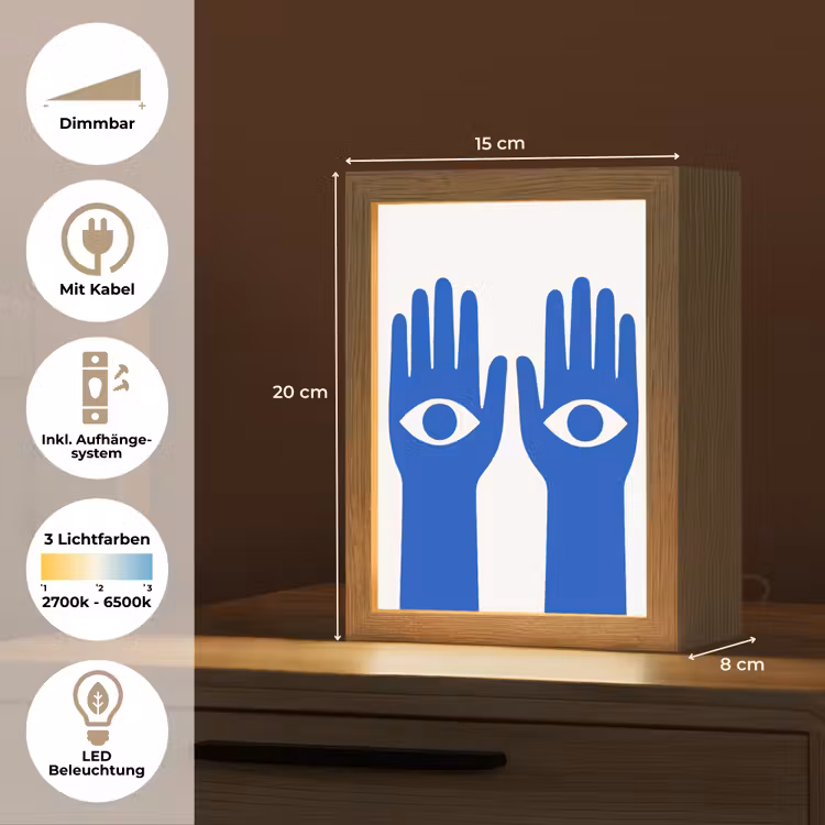 Handen - Twee - Ogen - Blauw Light Box met kabel (Tafellamp) klein -USP_DE