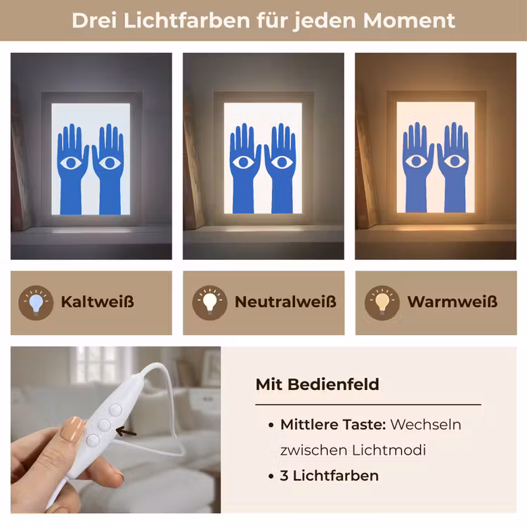 Handen - Twee - Ogen - Blauw Light Box met kabel (Tafellamp) klein -USP_lichtkleurDE