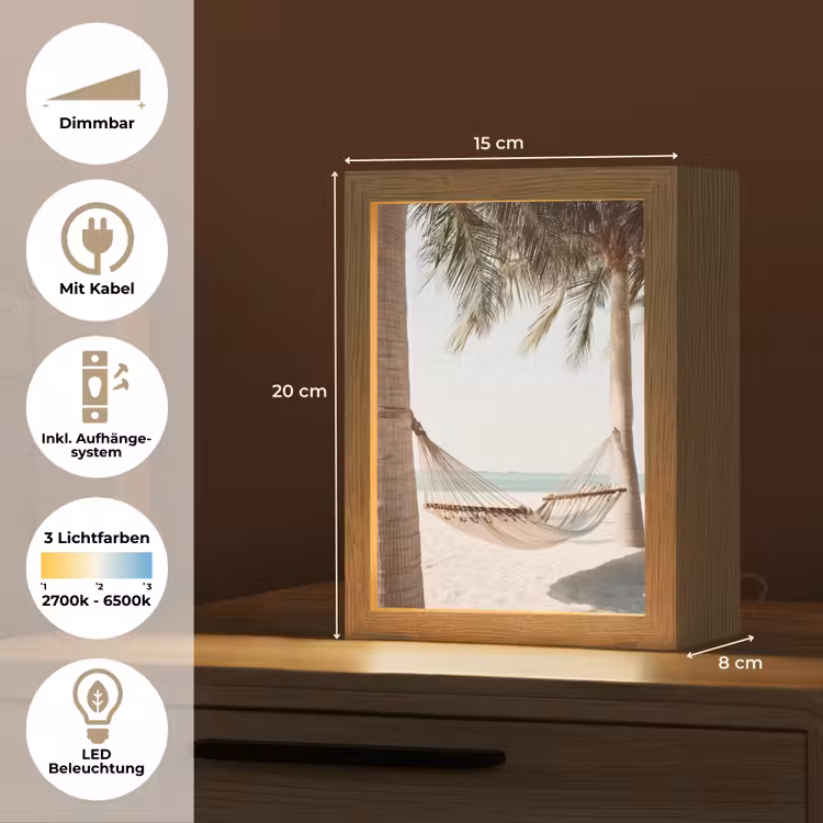 Hangmat - Palmbomen - Strand - Zee Light Box met kabel (Tafellamp) klein -USP_DE
