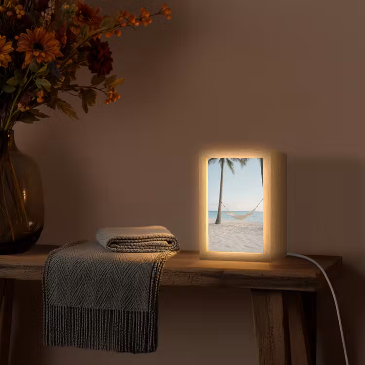 Hangmat - Strand - Wit Light Box met kabel (Tafellamp) klein -sfeer4