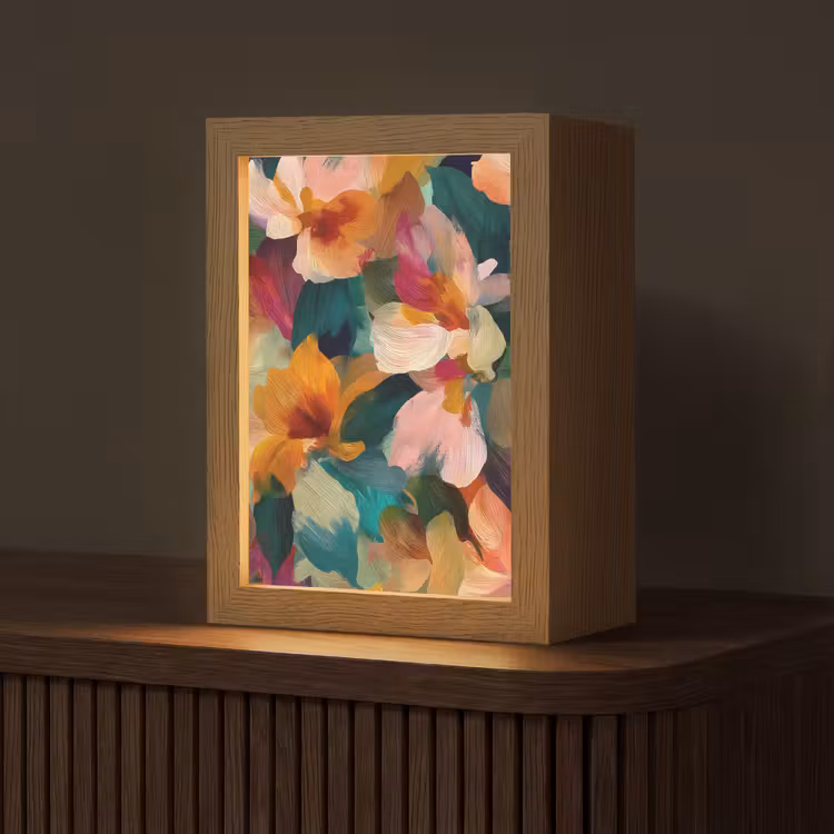 Harmonieus - Abstracte bloemen - Warme tinten Light Box met kabel (Tafellamp) klein -z3d_website
