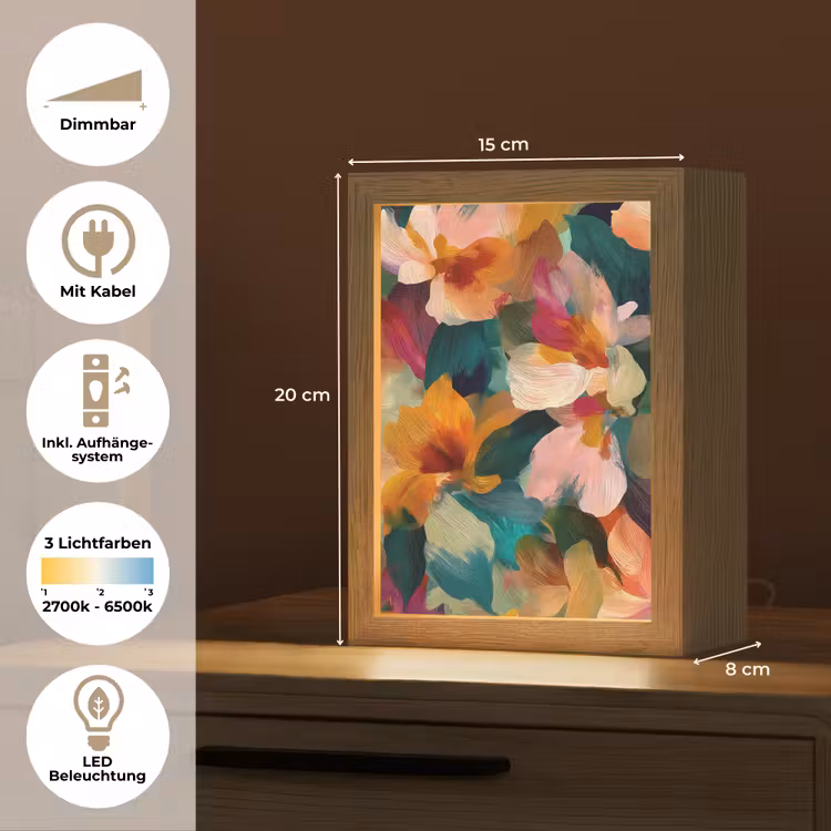 Harmonieus - Abstracte bloemen - Warme tinten Light Box met kabel (Tafellamp) klein -USP_DE