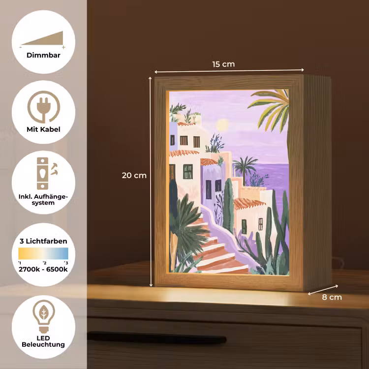 Huizen - Minimalistisch - Palmbomen - Kust Light Box met kabel (Tafellamp) klein -USP_DE