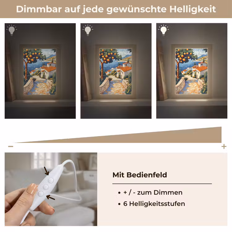 Huizen - Mozaïek - Sinaasappelbomen - Zee Light Box met kabel (Tafellamp) klein -USP_dimbaarDE