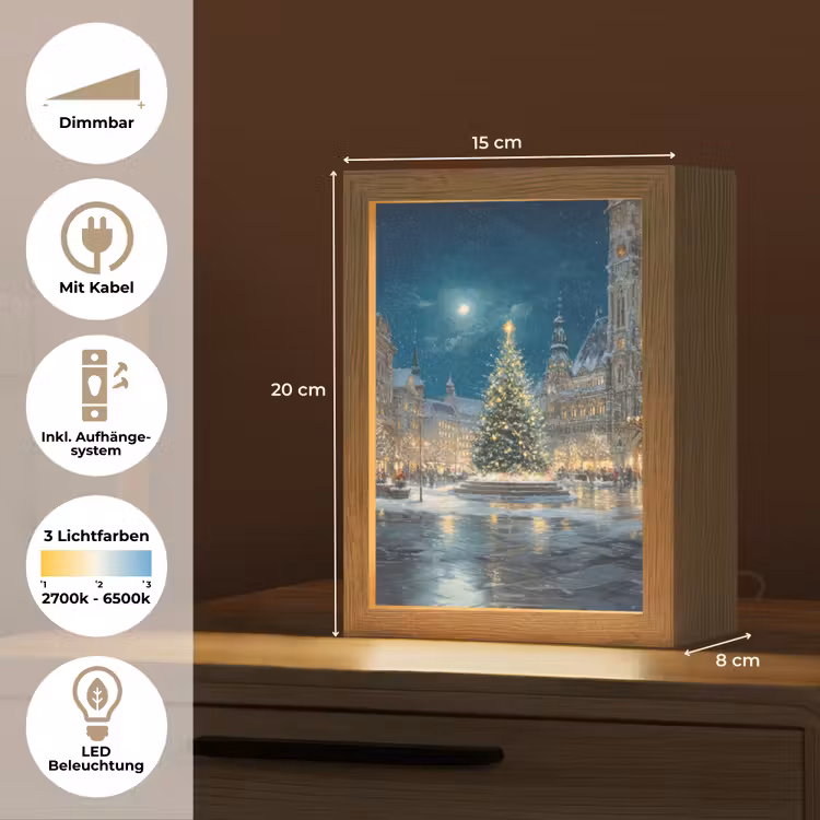 Kerstnacht - Stadsplein - Meerkleurig Light Box met kabel (Tafellamp) klein -USP_DE
