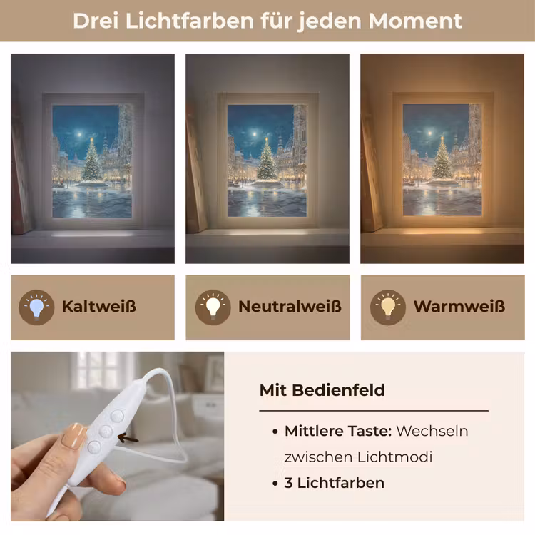 Kerstnacht - Stadsplein - Meerkleurig Light Box met kabel (Tafellamp) klein -USP_lichtkleurDE