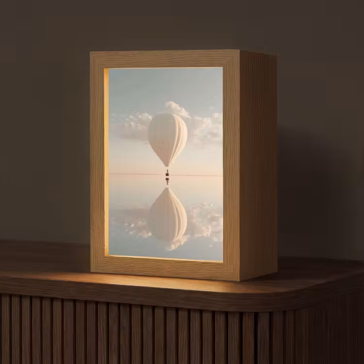 Luchtballon - Wolken - Water - Blauw Light Box met kabel (Tafellamp) klein -z3d_website