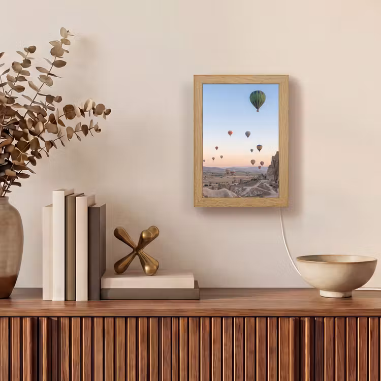 Luchtballonnen - Rotsen - Zonsopgang Light Box met kabel (Tafellamp) klein -sfeer2