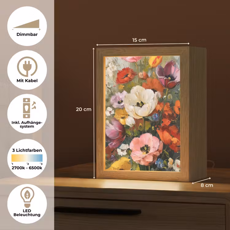 Vrolijk boeket - Dynamisch - Subtiele kleurspatten Light Box met kabel (Tafellamp) klein -USP_DE