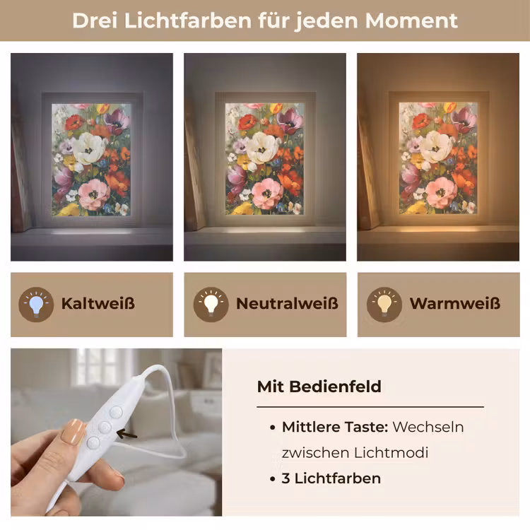 Vrolijk boeket - Dynamisch - Subtiele kleurspatten Light Box met kabel (Tafellamp) klein -USP_lichtkleurDE