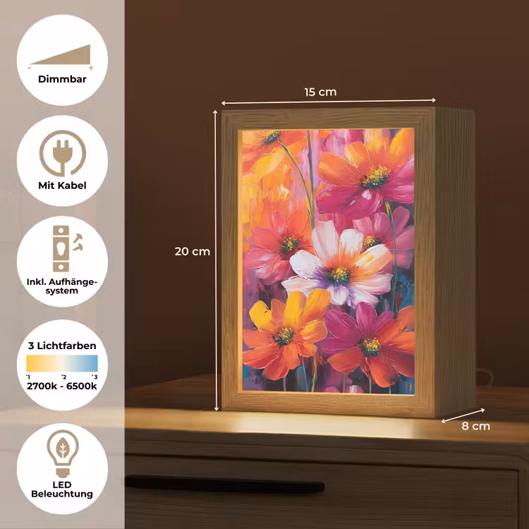Felle bloemen - Dynamisch - Levendig Light Box met kabel (Tafellamp) klein -USP_DE