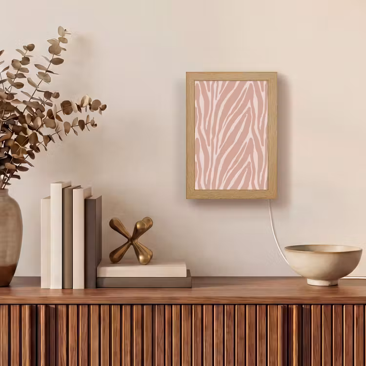 Lichtroze - Zebra - Patroon - Donkerroze Light Box met kabel (Tafellamp) klein 925 -sfeer2