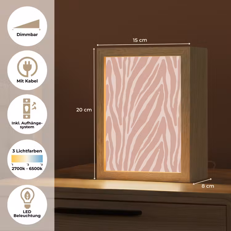 Lichtroze - Zebra - Patroon - Donkerroze Light Box met kabel (Tafellamp) klein 925 -USP_DE