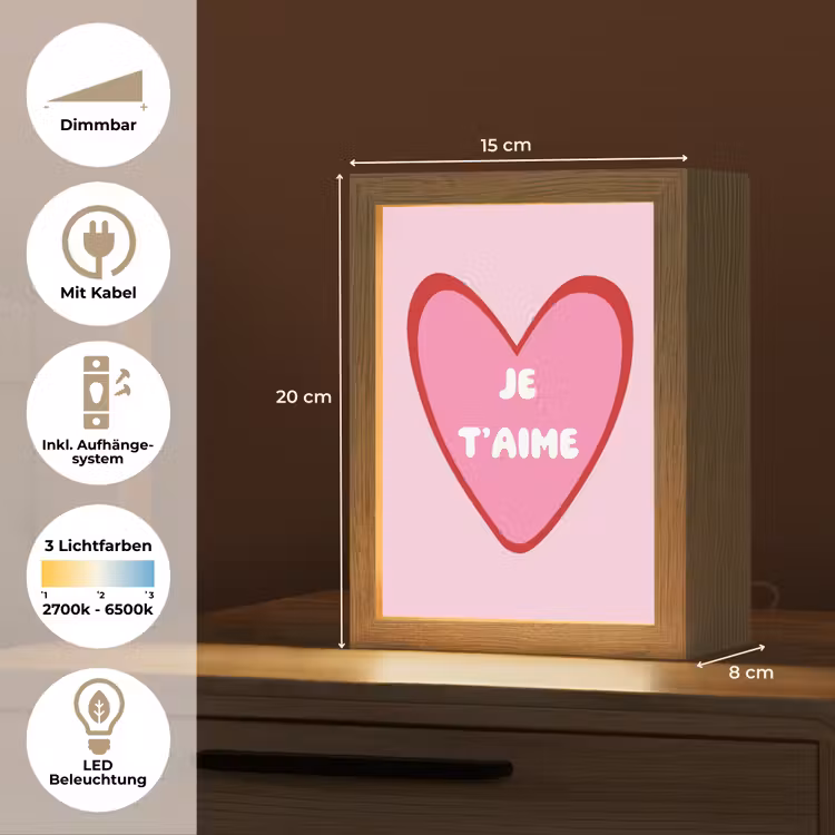 Hart - Frans - Valentijn - Roze Light Box met kabel (Tafellamp) klein -USP_DE