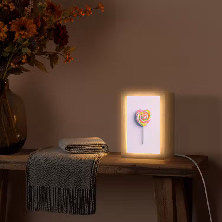 Hart - Lolly - Snoep Light Box met kabel (Tafellamp) klein -sfeer4