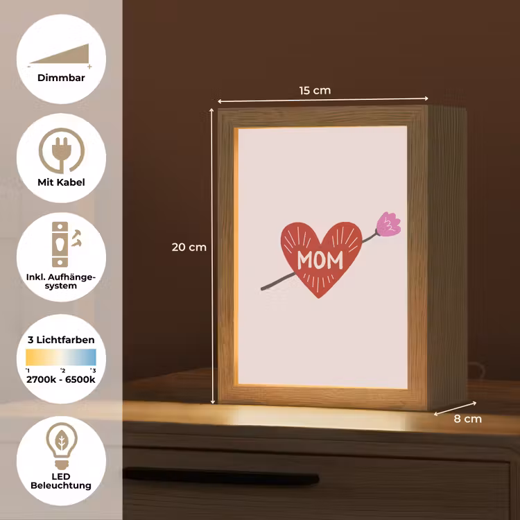 Hart - Rood - Bloem - Moeder Light Box met kabel (Tafellamp) klein -USP_DE