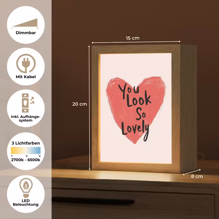 Hart - Rood - Valentijn Light Box met kabel (Tafellamp) klein -USP_DE