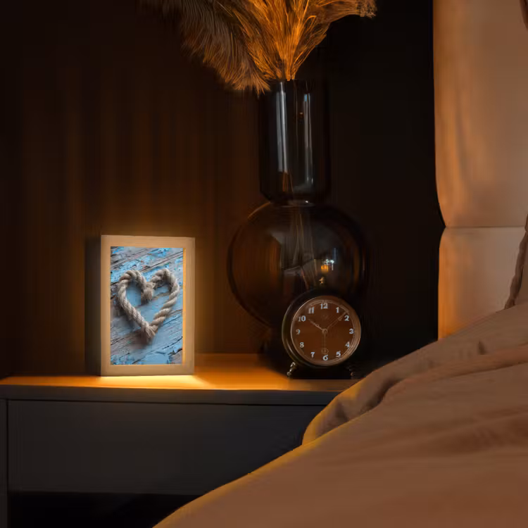 Hart - Touw - Hout - Rustiek Light Box met kabel (Tafellamp) klein -sfeer1