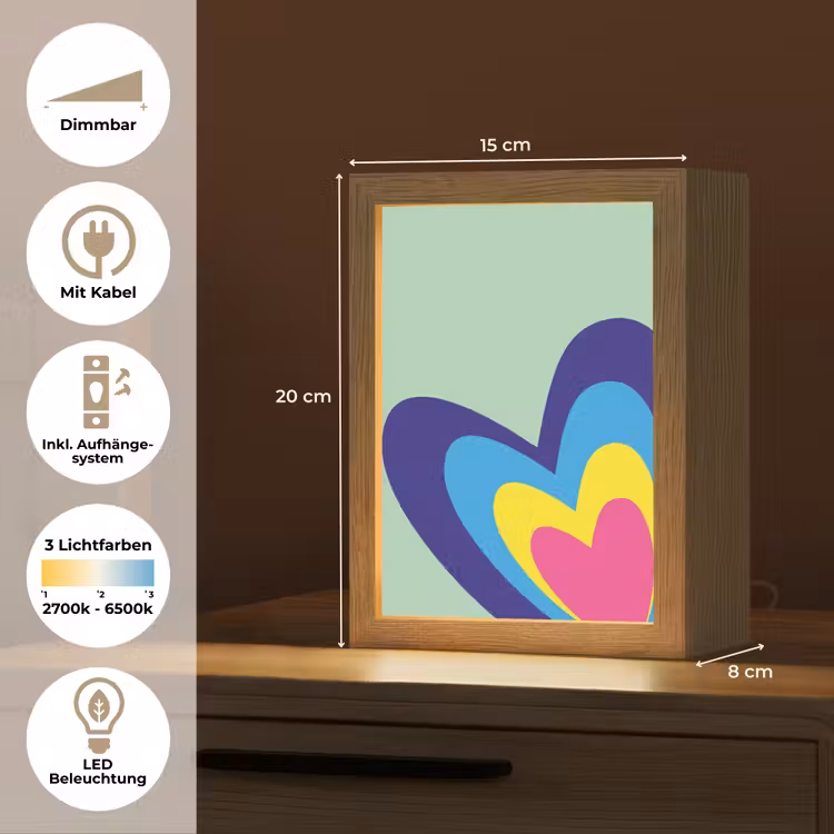 Hartjes - Kleurrijk - Valentijn Light Box met kabel (Tafellamp) klein -USP_DE