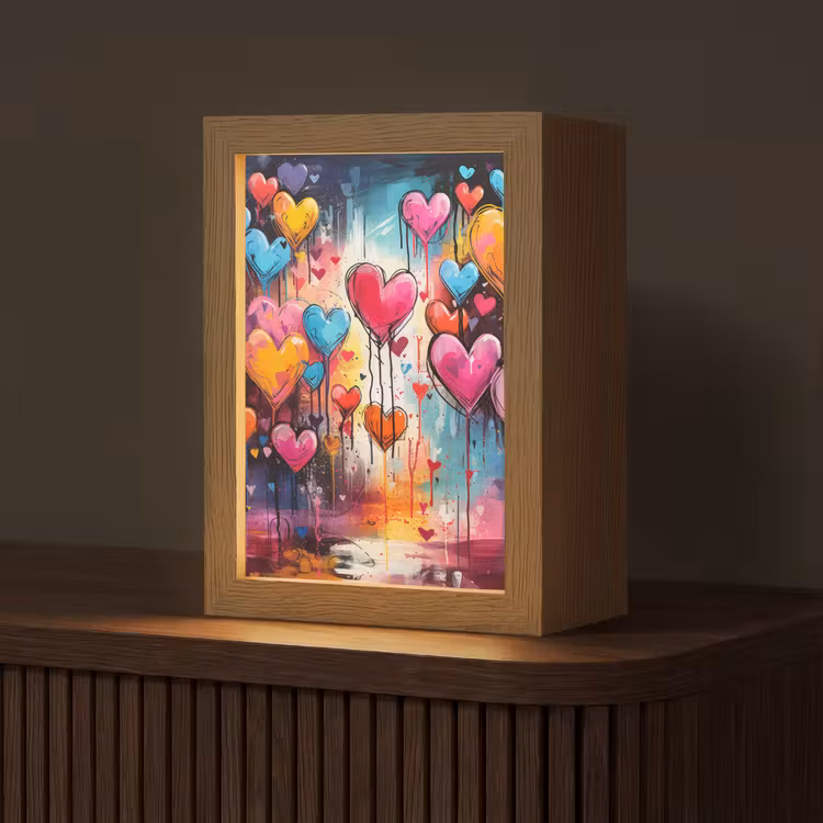 Hartjes - Kleuren - Kunst - Liefde Light Box met kabel (Tafellamp) klein -z3d_website