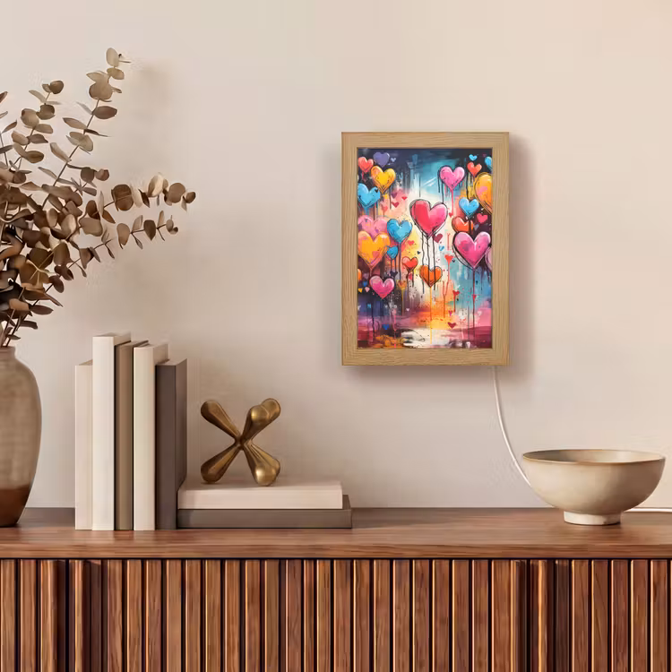 Hartjes - Kleuren - Kunst - Liefde Light Box met kabel (Tafellamp) klein -sfeer2