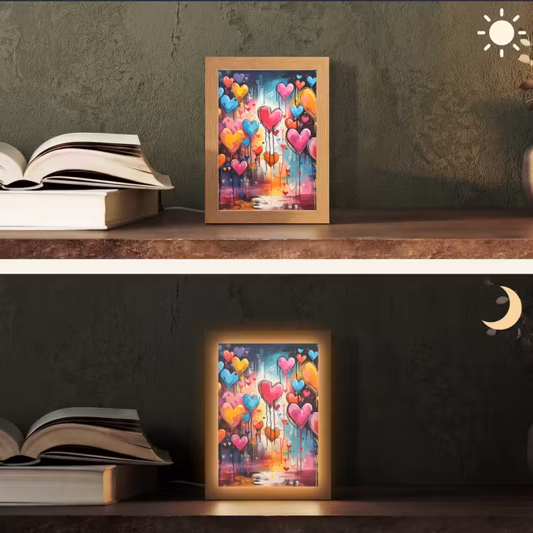 Hartjes - Kleuren - Kunst - Liefde Light Box met kabel (Tafellamp) klein -sfeer3