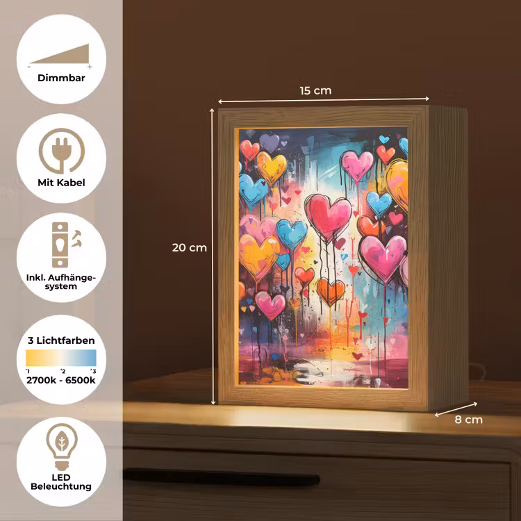 Hartjes - Kleuren - Kunst - Liefde Light Box met kabel (Tafellamp) klein -USP_DE