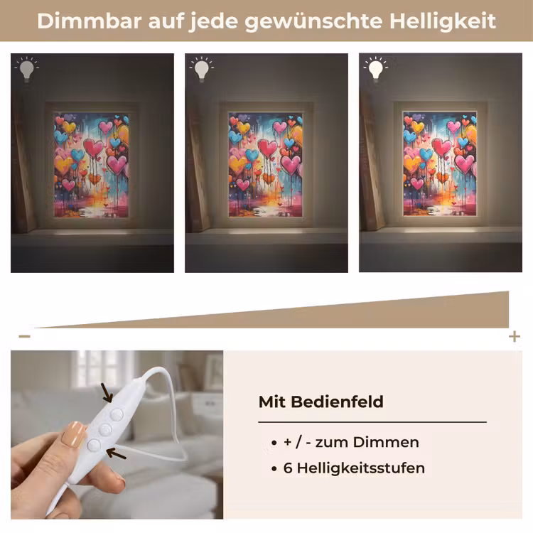 Hartjes - Kleuren - Kunst - Liefde Light Box met kabel (Tafellamp) klein -USP_dimbaarDE