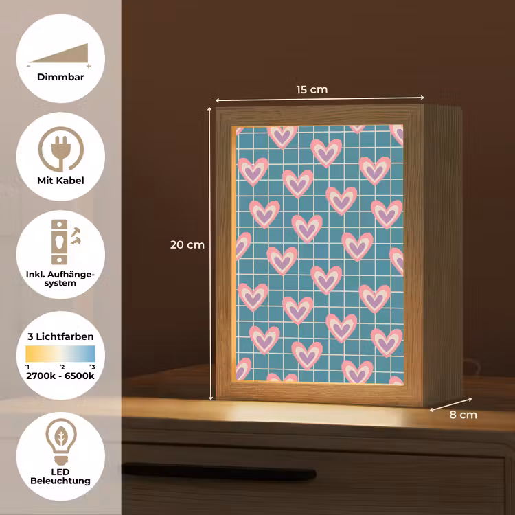 Hartjes - Raster - Patroon - Blauw Light Box met kabel (Tafellamp) klein 925 -USP_DE
