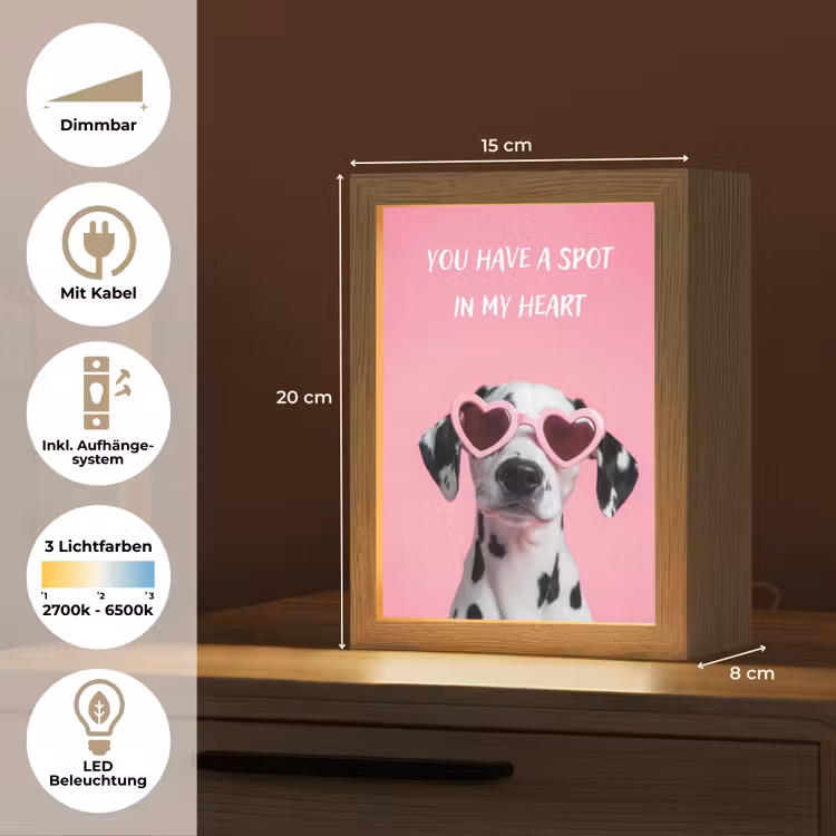 Hartjes - Hond - Valentijn - Roze Light Box met kabel (Tafellamp) klein -USP_DE