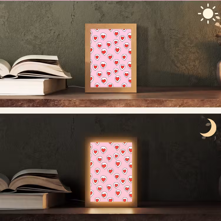 Hartjes - Patroon - Rood Light Box met kabel (Tafellamp) klein 925 -sfeer3