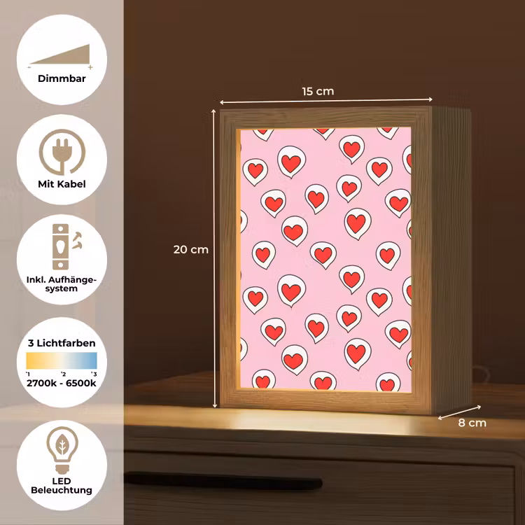 Hartjes - Patroon - Rood Light Box met kabel (Tafellamp) klein 925 -USP_DE
