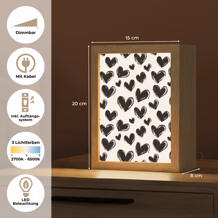 Hartjes - Patroon - Zwart Light Box met kabel (Tafellamp) klein 925 -USP_DE