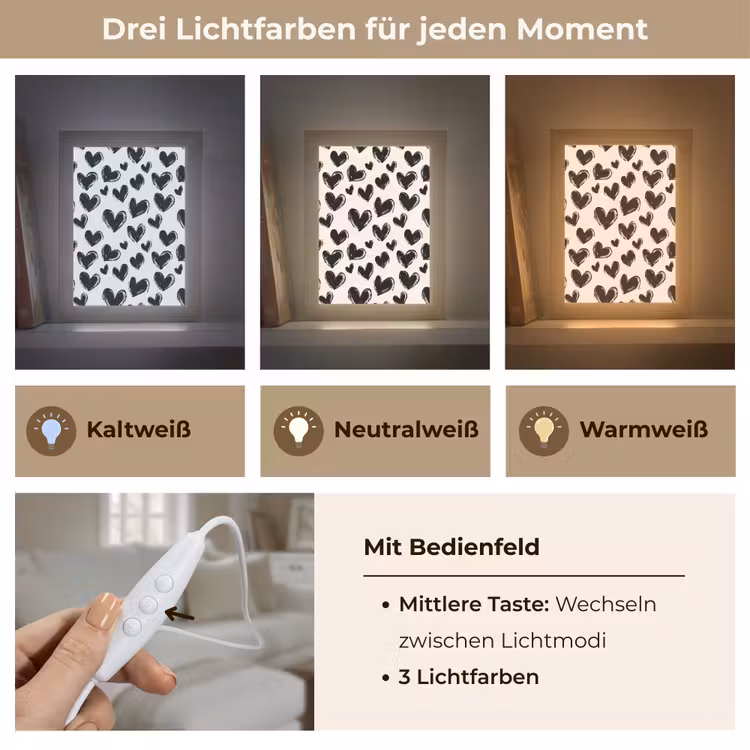 Hartjes - Patroon - Zwart Light Box met kabel (Tafellamp) klein 925 -USP_lichtkleurDE
