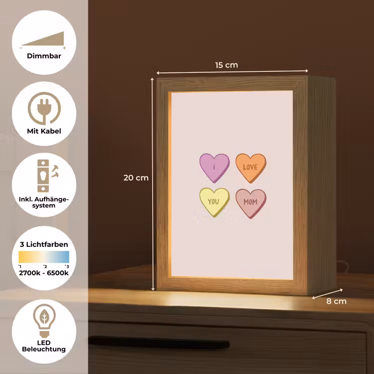 Hartjes - Pastel - Liefde - Moeder Light Box met kabel (Tafellamp) klein -USP_DE