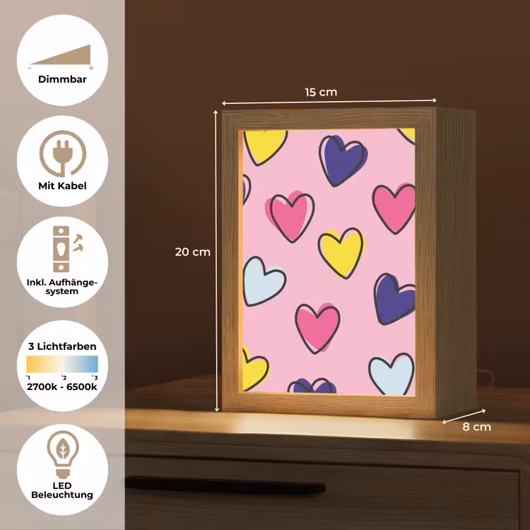 Hartjes - Valentijn - Patroon - Kleurrijk Light Box met kabel (Tafellamp) klein -USP_DE