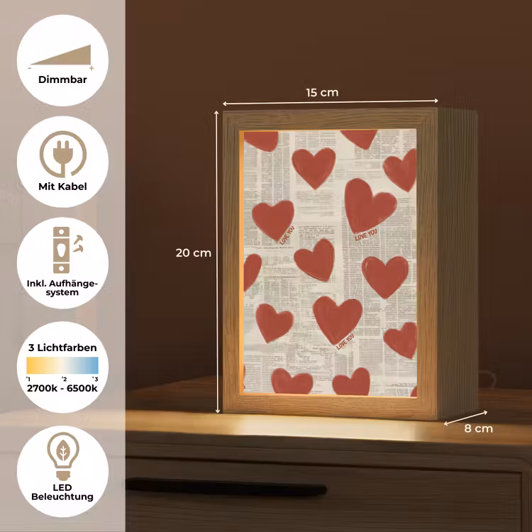 Hartjes - Krant - Loveyou Light Box met kabel (Tafellamp) klein -USP_DE