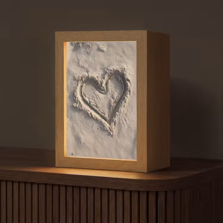 Hartvorm - Getekend - Beige - Zand Light Box met kabel (Tafellamp) klein -z3d_website