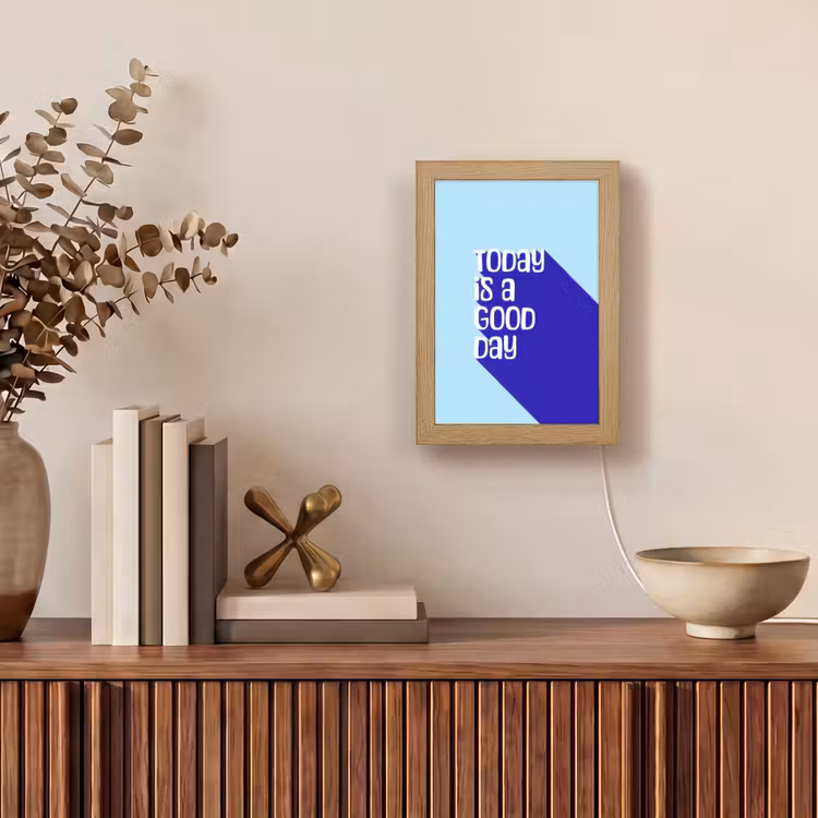 Today is a good day - Blauw - Schaduw Light Box met kabel (Tafellamp) klein -sfeer2