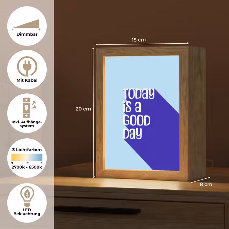 Today is a good day - Blauw - Schaduw Light Box met kabel (Tafellamp) klein -USP_DE