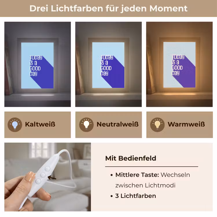 Today is a good day - Blauw - Schaduw Light Box met kabel (Tafellamp) klein -USP_lichtkleurDE