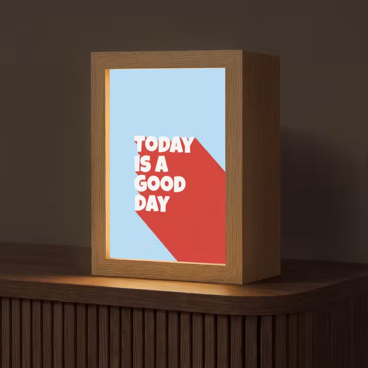 Today is a good day - Rood - lichtblauw Light Box met kabel (Tafellamp) klein -z3d_website
