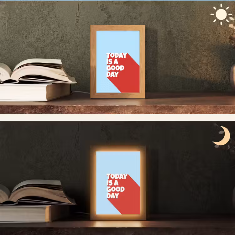 Today is a good day - Rood - lichtblauw Light Box met kabel (Tafellamp) klein -sfeer3
