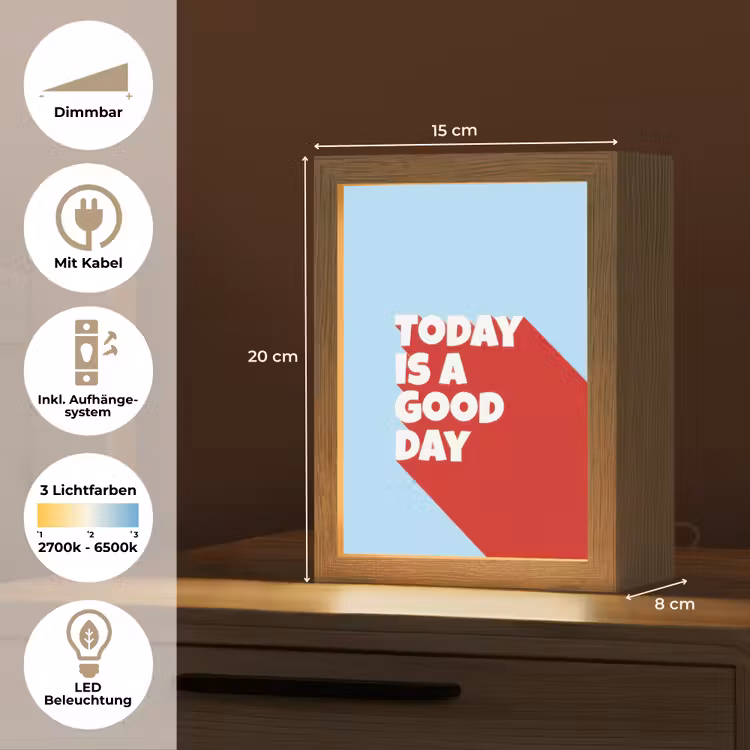 Today is a good day - Rood - lichtblauw Light Box met kabel (Tafellamp) klein -USP_DE