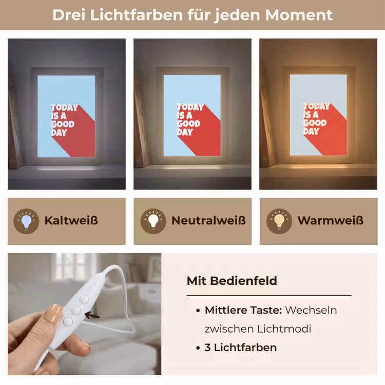 Today is a good day - Rood - lichtblauw Light Box met kabel (Tafellamp) klein -USP_lichtkleurDE