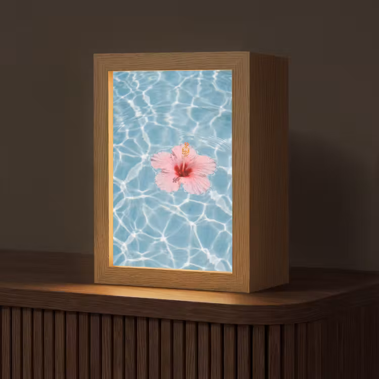 Hibiscus - Water - Roze Light Box met kabel (Tafellamp) klein -z3d_website