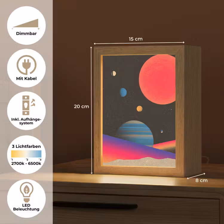 Hemel - Planeten - Felgekleurd Light Box met kabel (Tafellamp) klein -USP_DE