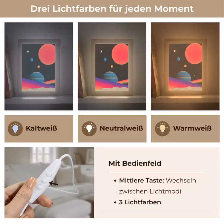 Hemel - Planeten - Felgekleurd Light Box met kabel (Tafellamp) klein -USP_lichtkleurDE