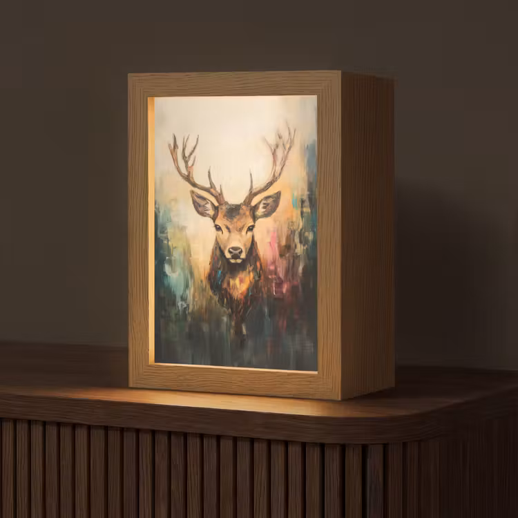 Hert - Geverfd - Gewei - Bruin Light Box met kabel (Tafellamp) klein -z3d_website